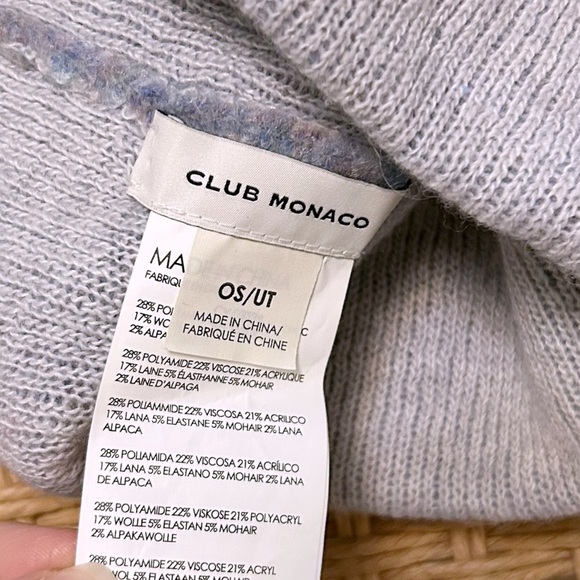 Club Monaco Wool Mohair Alpaca Beanie Purple Grey Melange Luxury Hat OSFA - Picture 3 of 4